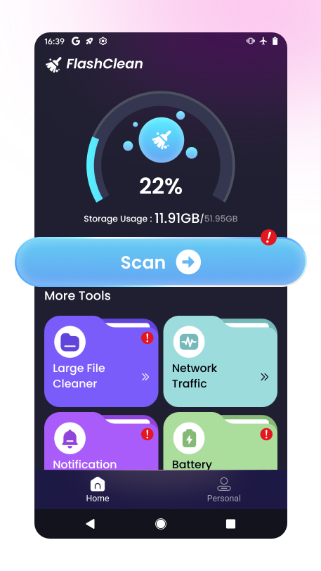 FlashClean Home Screen